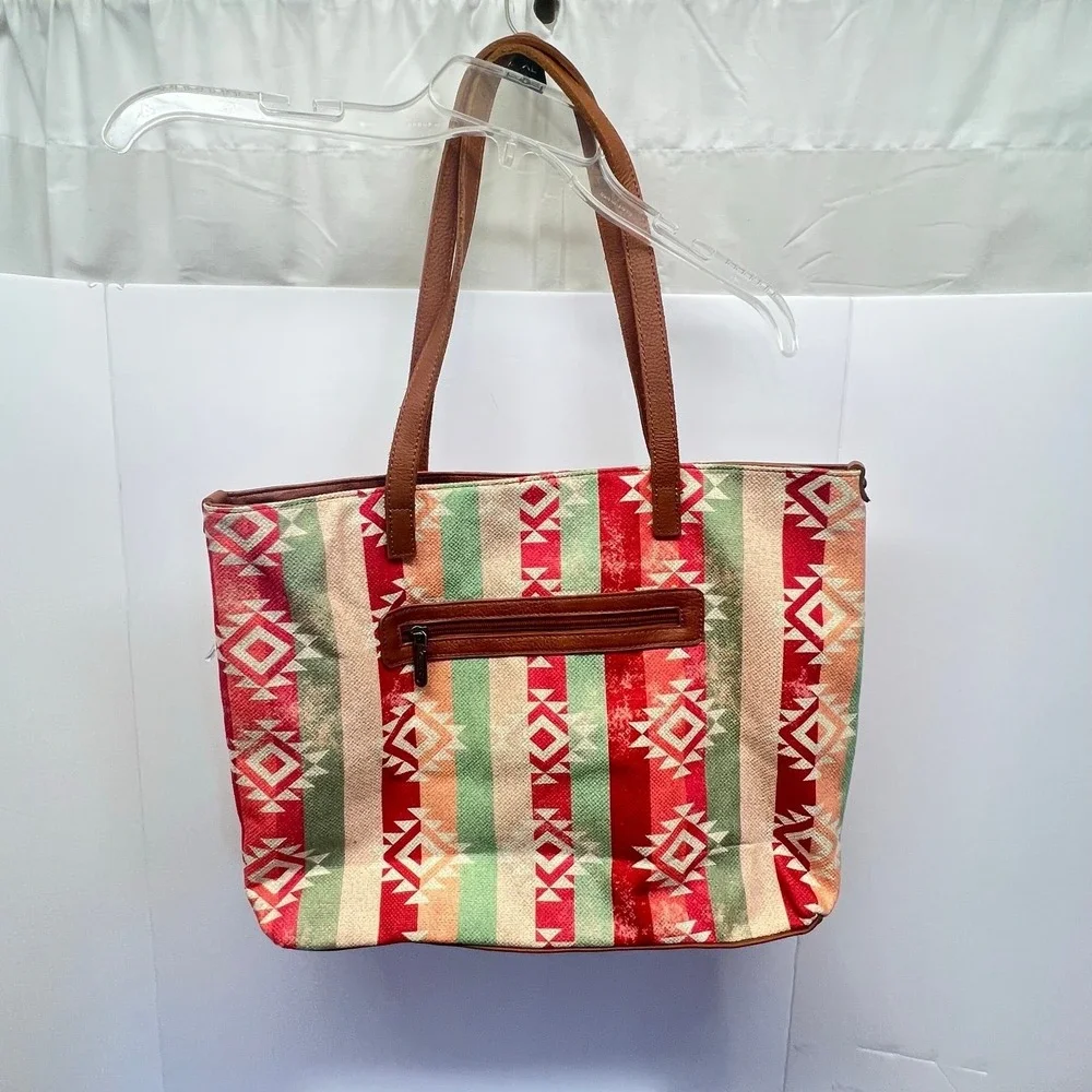 Wrangler Southwestern Aztec Canvas Tote Boho Tribal Western Rustic‎ Canvas